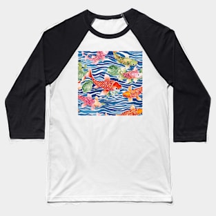 Koi fish and wave watercolor Baseball T-Shirt